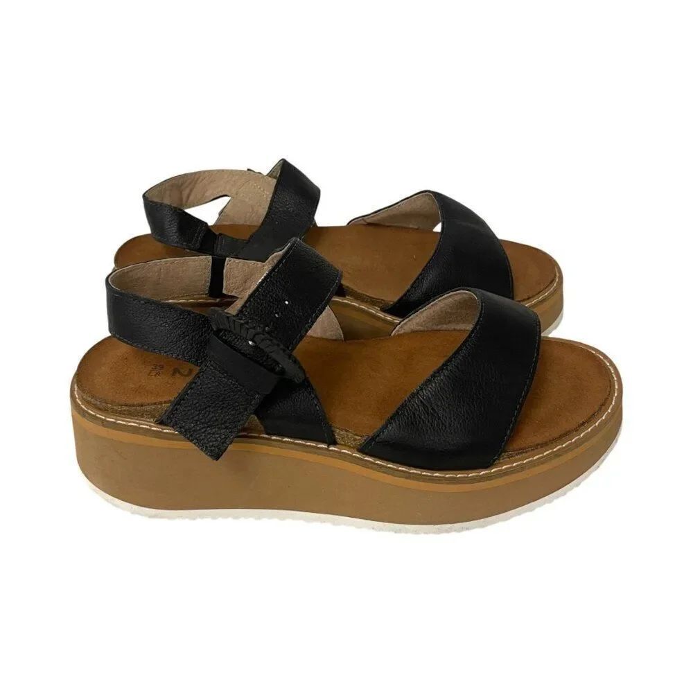 Naot Crepe WomensâPlatform Sandals EU 39 US 8 Black Leather Buckle Strap NWOB